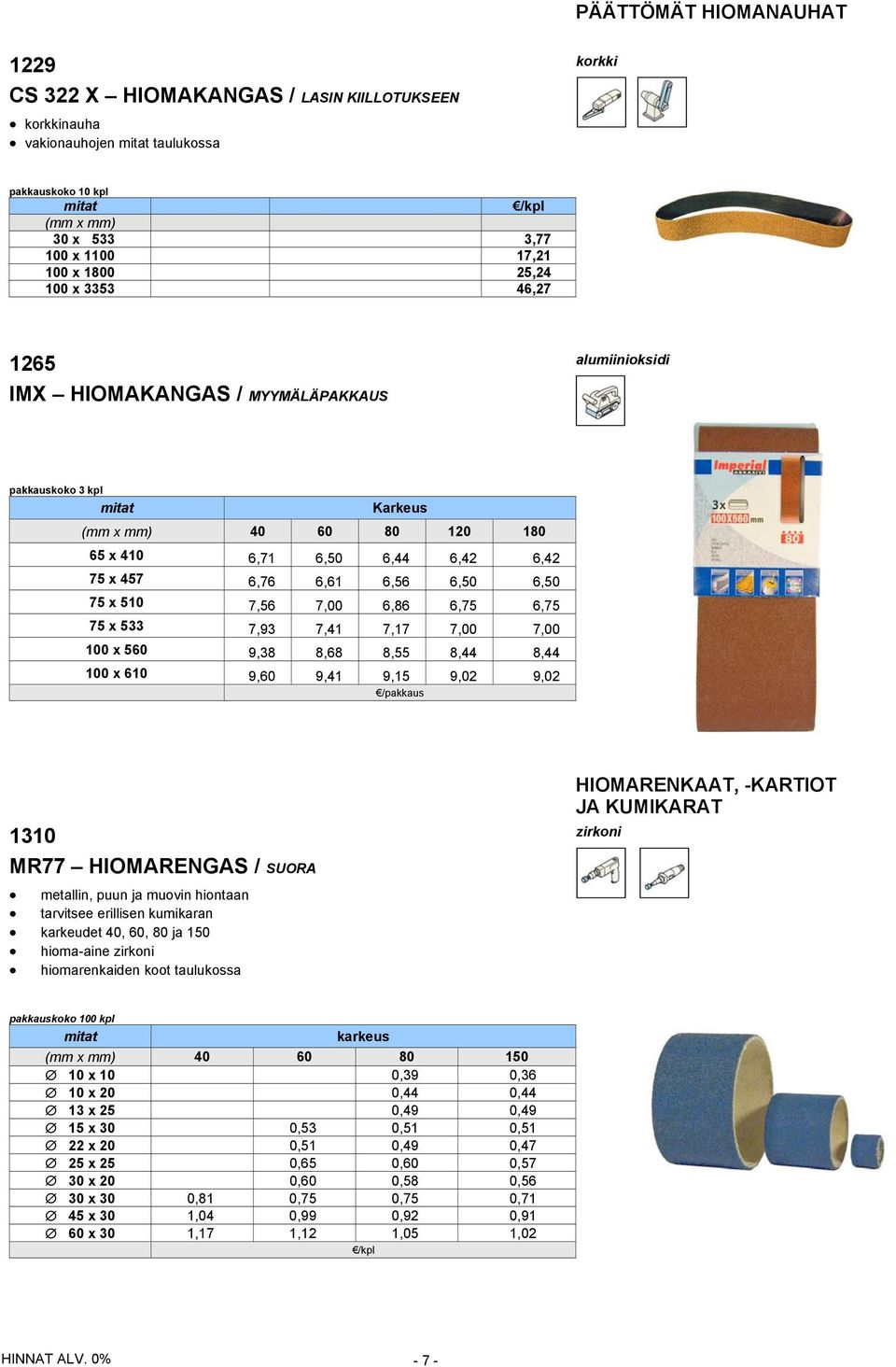7,00 6,86 6,75 6,75 75 x 533 7,93 7,41 7,17 7,00 7,00 100 x 560 9,38 8,68 8,55 8,44 8,44 100 x 610 9,60 9,41 9,15 9,02 9,02 /pakkaus 1310 zirkoni MR77 HIOMARENGAS / SUORA metallin, puun ja muovin