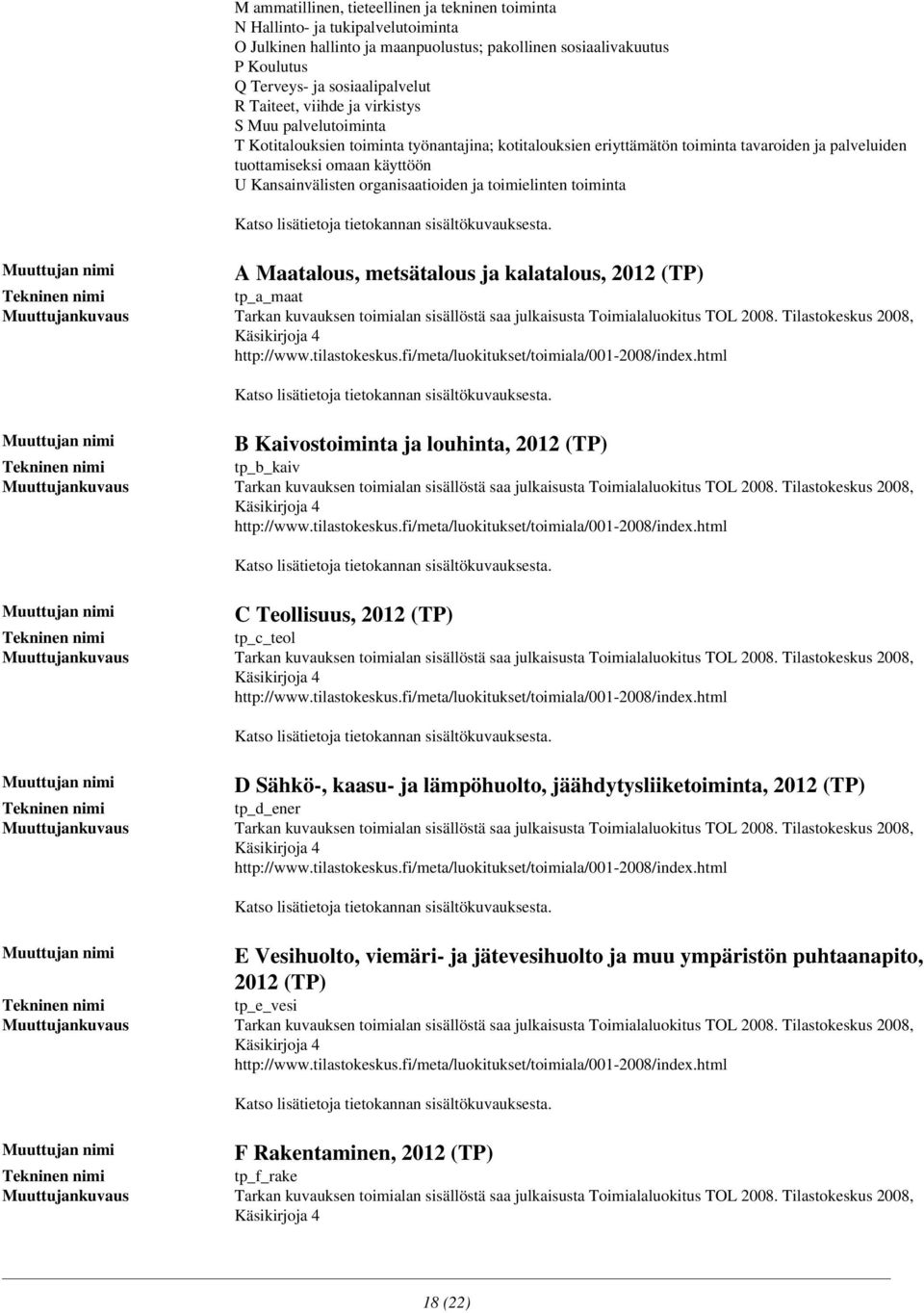 Kansainvälisten organisaatioiden ja toimielinten toiminta A Maatalous, metsätalous ja kalatalous, 2012 (TP) tp_a_maat Tarkan kuvauksen toimialan sisällöstä saa julkaisusta Toimialaluokitus TOL 2008