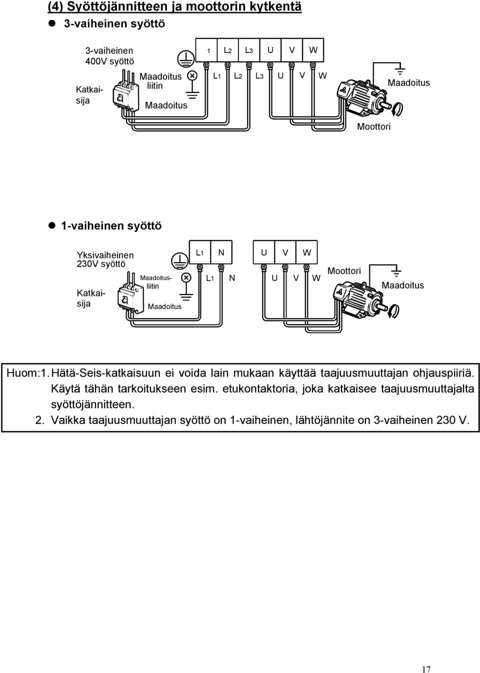 In the above connection, turning on the forward rotation switch (signal) rotates the motor in the counterclockwise (arrow) direction when viewed from the load shaft.