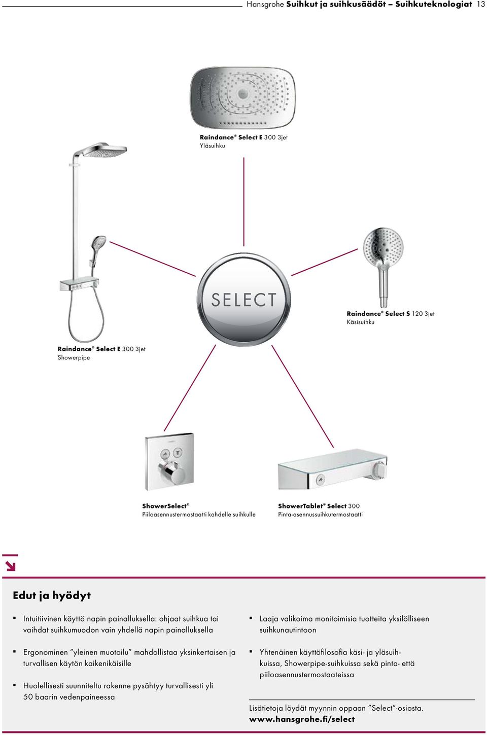 vain yhdellä napin painalluksella Ergonominen yleinen muotoilu mahdollistaa yksinkertaisen ja turvallisen käytön kaikenikäisille Huolellisesti suunniteltu rakenne pysähtyy turvallisesti yli 50 baarin