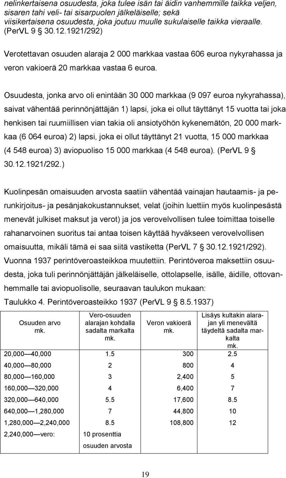 Osuudesta, jonka arvo oli enintään 30 000 markkaa (9 097 euroa nykyrahassa), saivat vähentää perinnönjättäjän 1) lapsi, joka ei ollut täyttänyt 15 vuotta tai joka henkisen tai ruumiillisen vian takia