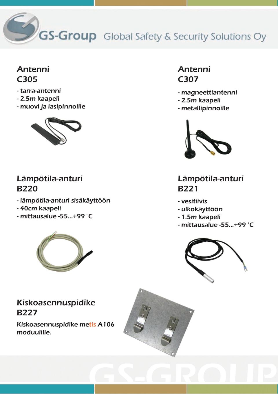 5m kaapeli - metallipinnoille Lämpötila-anturi B220 - lämpötila-anturi sisäkäyttöön - 40cm