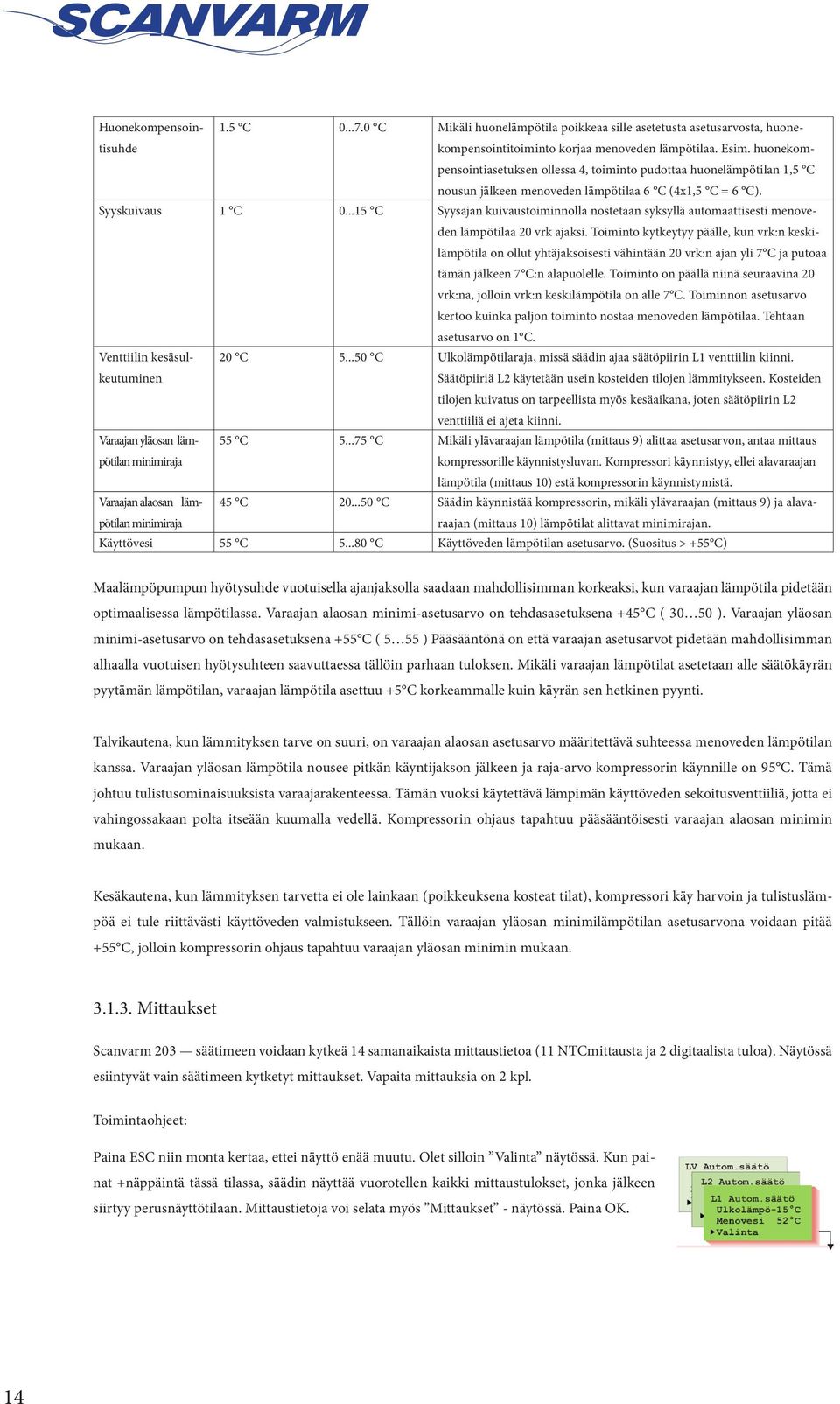 ..15 C Syysajan kuivaustoiminnolla nostetaan syksyllä automaattisesti menoveden lämpötilaa 20 vrk ajaksi.