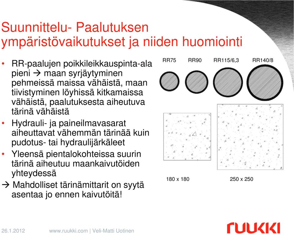 paineilmavasarat aiheuttavat vähemmän tärinää kuin pudotus- tai hydraulijärkäleet Yleensä pientalokohteissa suurin tärinä aiheutuu