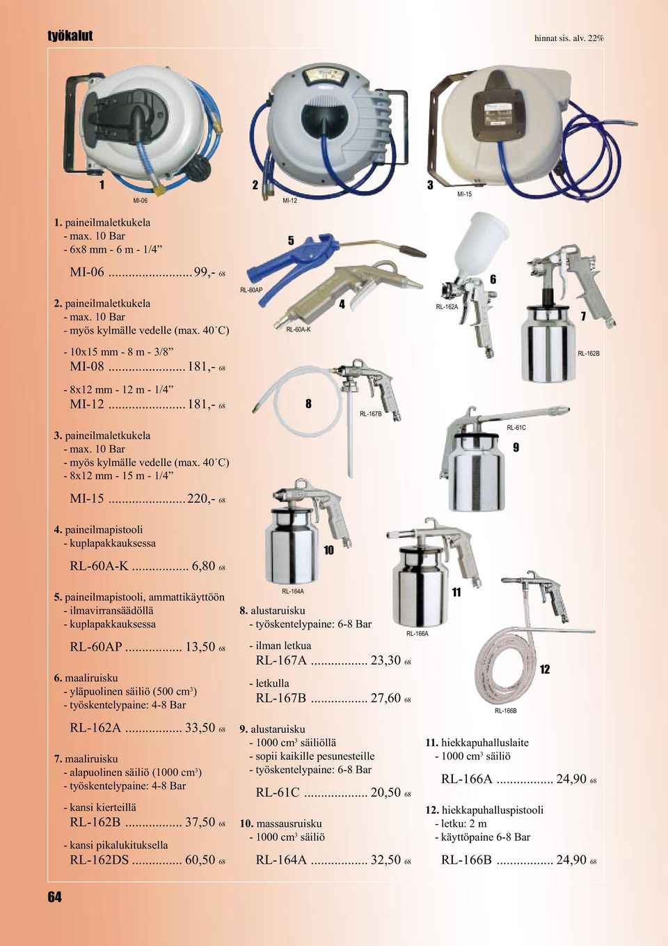 0 C) - 8x2 mm - 5 m - / RL-C 9 MI-5...220,- 8. paineilmapistooli - kuplapakkauksessa RL-0A-K...,80 8 5. paineilmapistooli, ammattikäyttöön - ilmavirransäädöllä - kuplapakkauksessa RL-0AP... 3,50 8.
