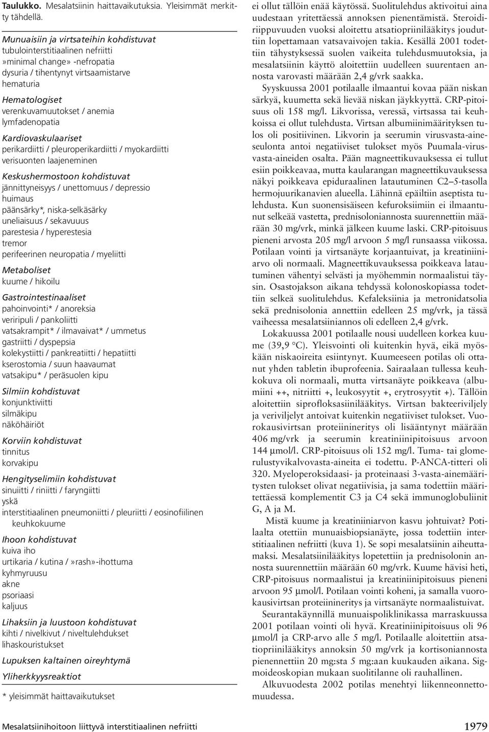 lymfadenopatia Kardiovaskulaariset perikardiitti / pleuroperikardiitti / myokardiitti verisuonten laajeneminen Keskushermostoon kohdistuvat jännittyneisyys / unettomuus / depressio huimaus