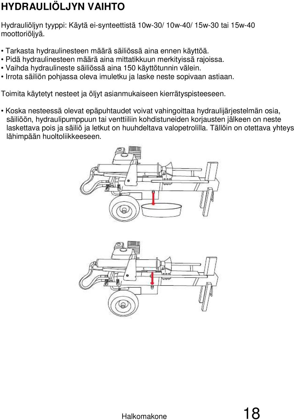 Irrota säiliön pohjassa oleva imuletku ja laske neste sopivaan astiaan. Toimita käytetyt nesteet ja öljyt asianmukaiseen kierrätyspisteeseen.
