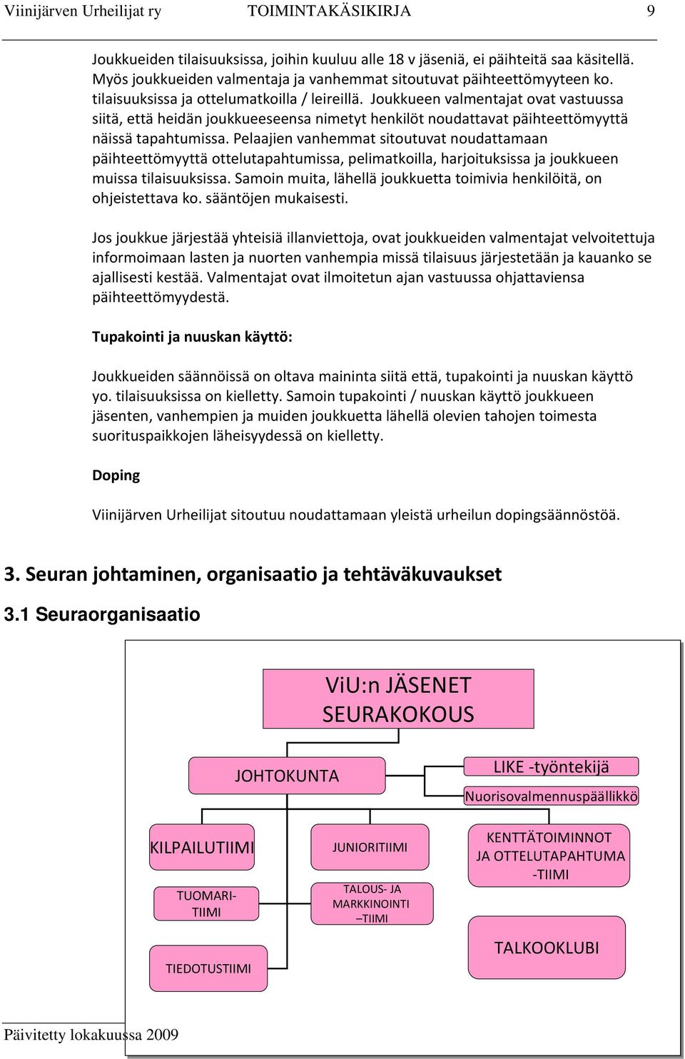 Joukkueen valmentajat ovat vastuussa siitä, että heidän joukkueeseensa nimetyt henkilöt noudattavat päihteettömyyttä näissä tapahtumissa.