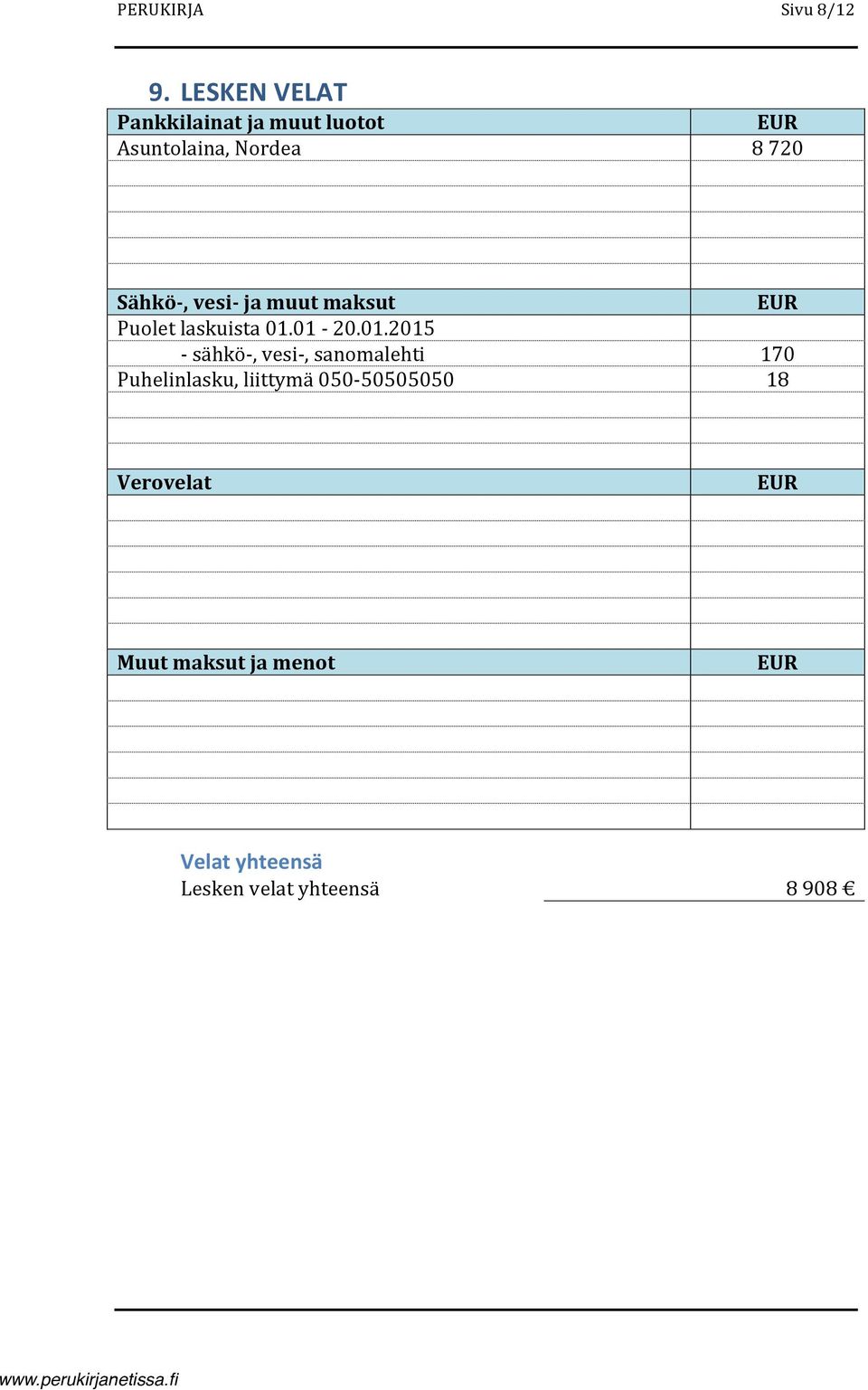 8720 SähköU,vesiUjamuutmaksut Puoletlaskuista01.01?20.01.2015?sähkö?