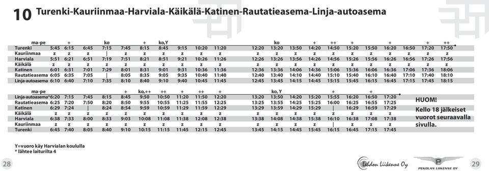 16:26 16:56 17:26 17:56 Käikälä z z z z z z z z z z z z z z z z z z z z z Katinen 6:01 6:31 7:01 7:29 8:01 8:31 9:01 9:31 10:36 11:36 12:36 13:36 14:06 14:36 15:06 15:36 16:06 16:36 17:06 17:36 18:06
