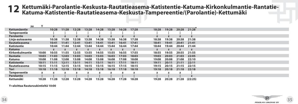 Rautatieasema 10:41 11:41 12:41 13:41 14:41 15:41 16:41 17:41 18:41 19:41 20:41 21:41 Katistentie 10:44 11:44 12:44 13:44 14:44 15:44 16:44 17:44 18:44 19:44 20:44 21:44 Katuma z z z z z z z z z z z