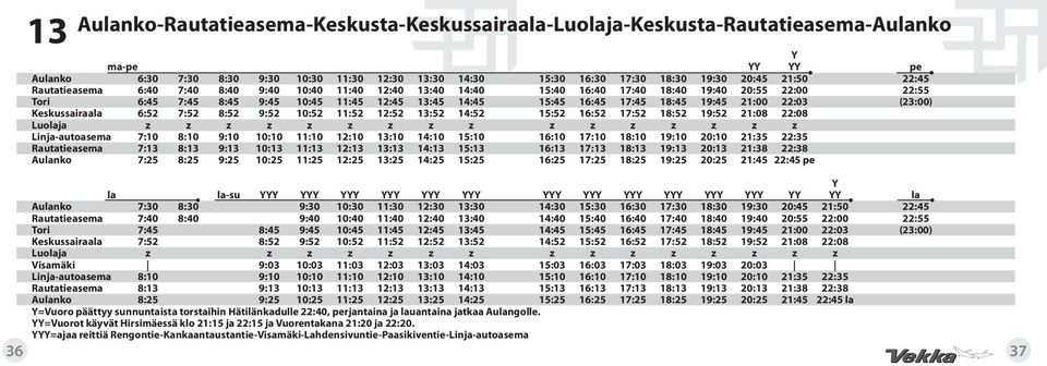 18:45 19:45 21:00 22:03 (23:00) Keskussairaala 6:52 7:52 8:52 9:52 10:52 11:52 12:52 13:52 14:52 15:52 16:52 17:52 18:52 19:52 21:08 22:08 Luolaja z z z z z z z z z z z z z z z z Linja-autoasema 7:10