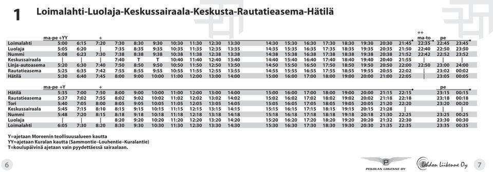 12:38 13:38 14:38 15:38 16:38 17:38 18:38 19:38 20:38 21:52 22:42 22:52 23:52 Keskussairaala 7:40 T T 10:40 11:40 12:40 13:40 14:40 15:40 16:40 17:40 18:40 19:40 20:40 21:55 Linja-autoasema 5:20 6:30