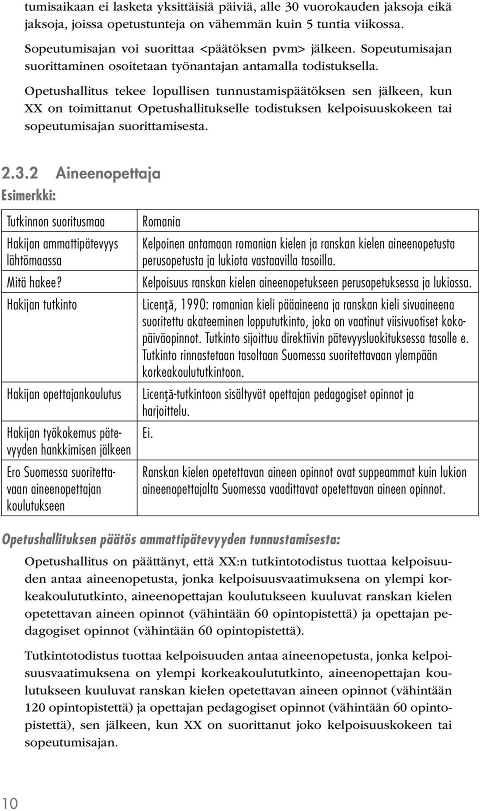 Opetushallitus tekee lopullisen tunnustamispäätöksen sen jälkeen, kun XX on toimittanut Opetushallitukselle todistuksen kelpoisuuskokeen tai sopeutumisajan suorittamisesta. 2.3.