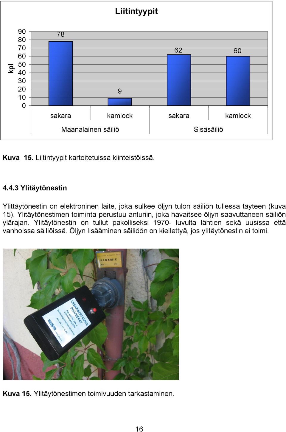 4.3 Ylitäytönestin Ylittäytönestin on elektroninen laite, joka sulkee öljyn tulon säiliön tullessa täyteen (kuva 15).