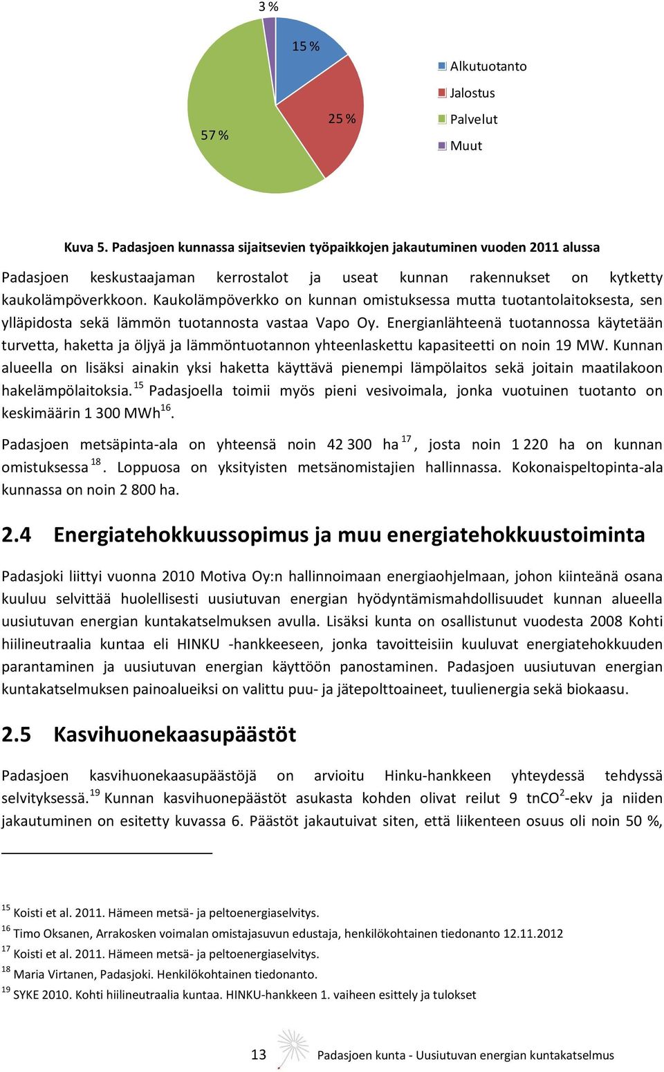 Kaukolämpöverkko on kunnan omistuksessa mutta tuotantolaitoksesta, sen ylläpidosta sekä lämmön tuotannosta vastaa Vapo Oy.