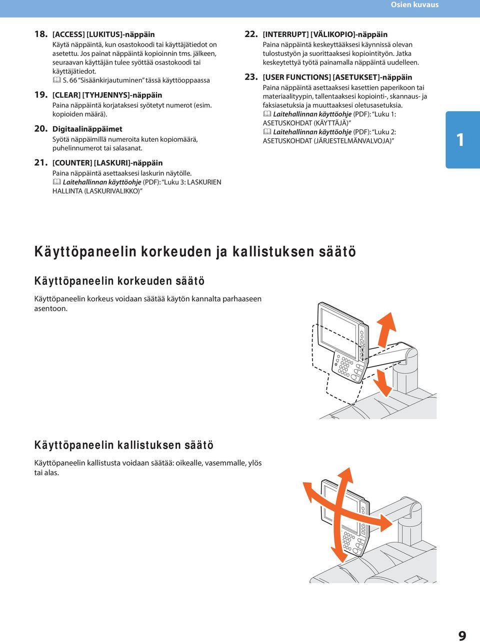 [CLEAR] [TYHJENNYS]-näppäin Paina näppäintä korjataksesi syötetyt numerot (esim. kopioiden määrä). 0. Digitaalinäppäimet Syötä näppäimillä numeroita kuten kopiomäärä, puhelinnumerot tai salasanat.