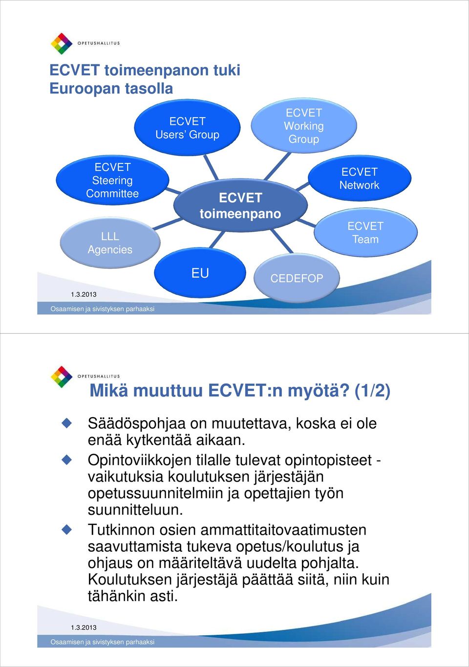 Opintoviikkojen tilalle tulevat opintopisteet - vaikutuksia koulutuksen järjestäjän opetussuunnitelmiin ja opettajien työn