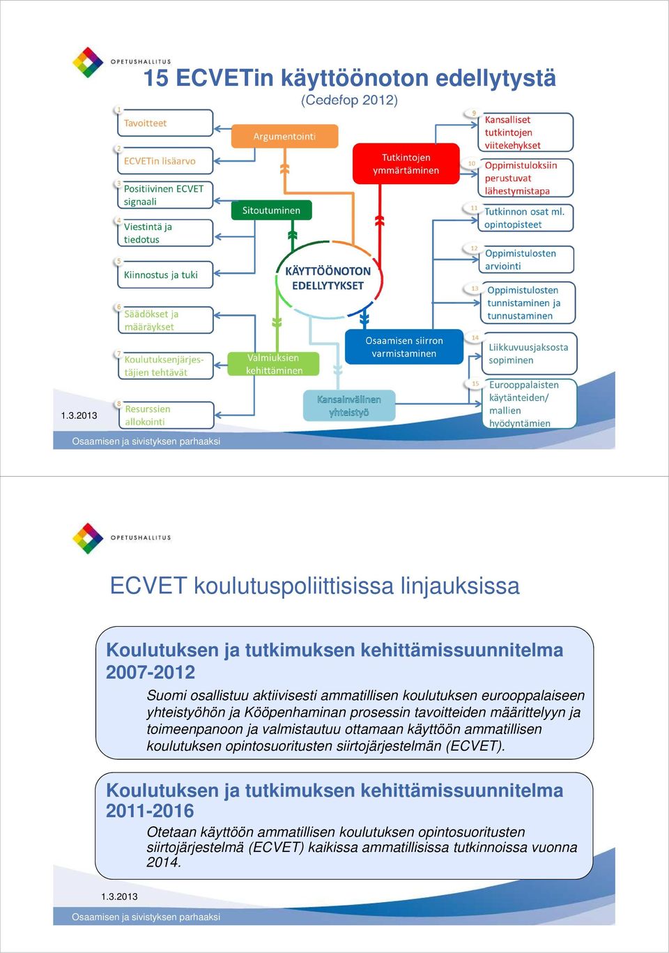 toimeenpanoon ja valmistautuu ottamaan käyttöön ammatillisen koulutuksen opintosuoritusten siirtojärjestelmän ().