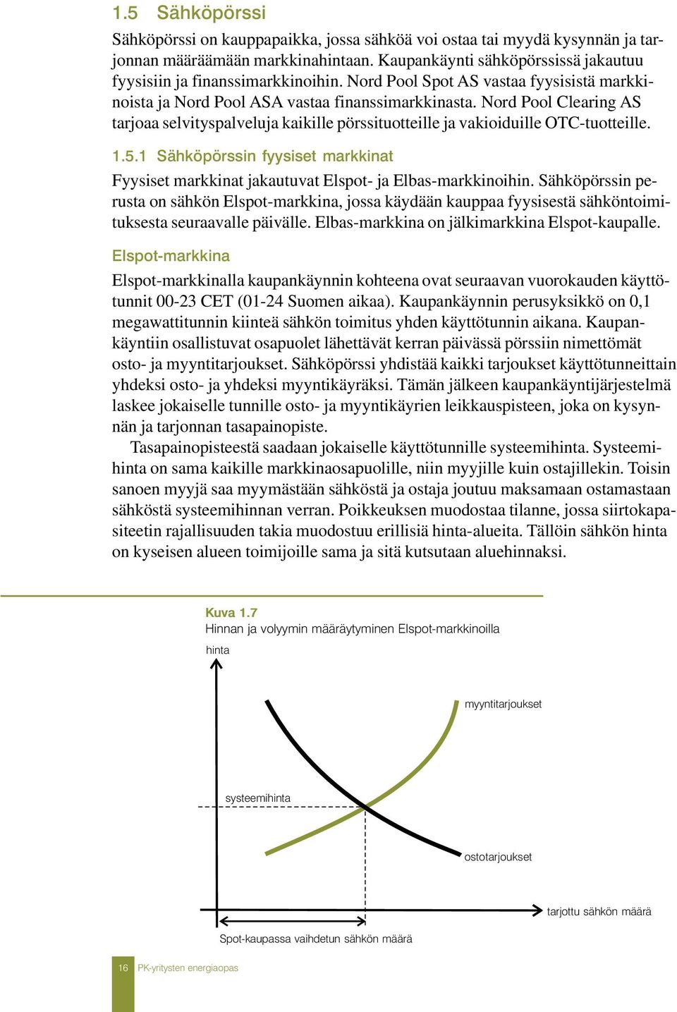 1.5.1 Sähköpörssin fyysiset markkinat Fyysiset markkinat jakautuvat Elspot- ja Elbas-markkinoihin.