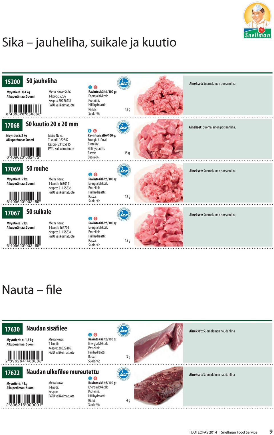 21155835 12 g 15 g 12 g 15 g Nauta file 17630 Naudan sisäfilee Ainekset: Suomalainen naudanliha Myyntierä: n.