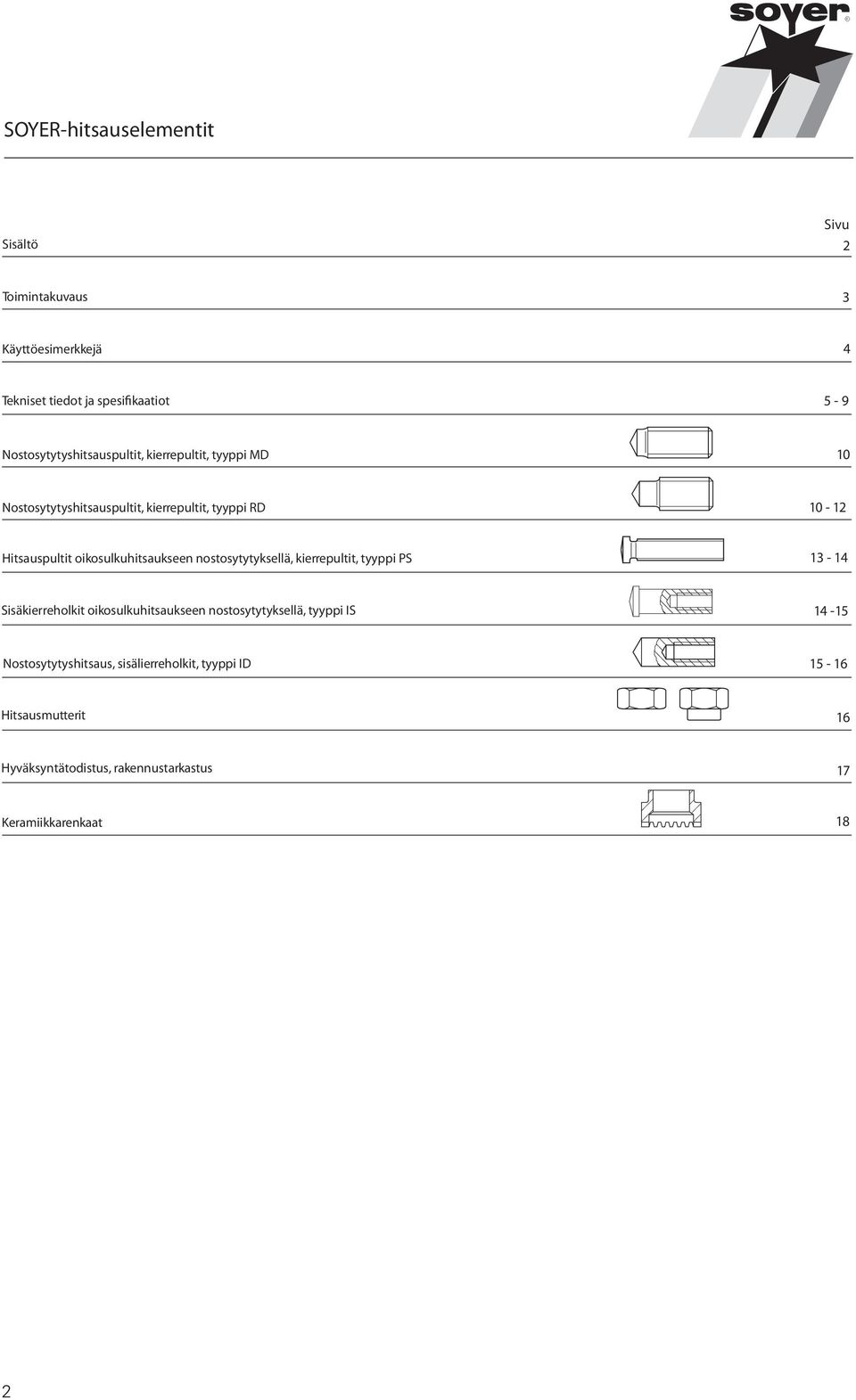 oikosulkuhitsaukseen nostosytytyksellä, kierrepultit, tyyppi PS 13-14 Sisäkierreholkit oikosulkuhitsaukseen nostosytytyksellä,