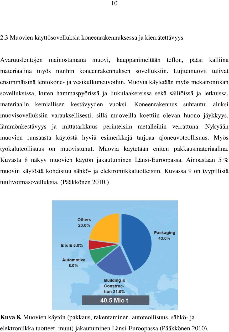 Muovia käytetään myös mekatroniikan sovelluksissa, kuten hammaspyörissä ja liukulaakereissa sekä säiliöissä ja letkuissa, materiaalin kemiallisen kestävyyden vuoksi.