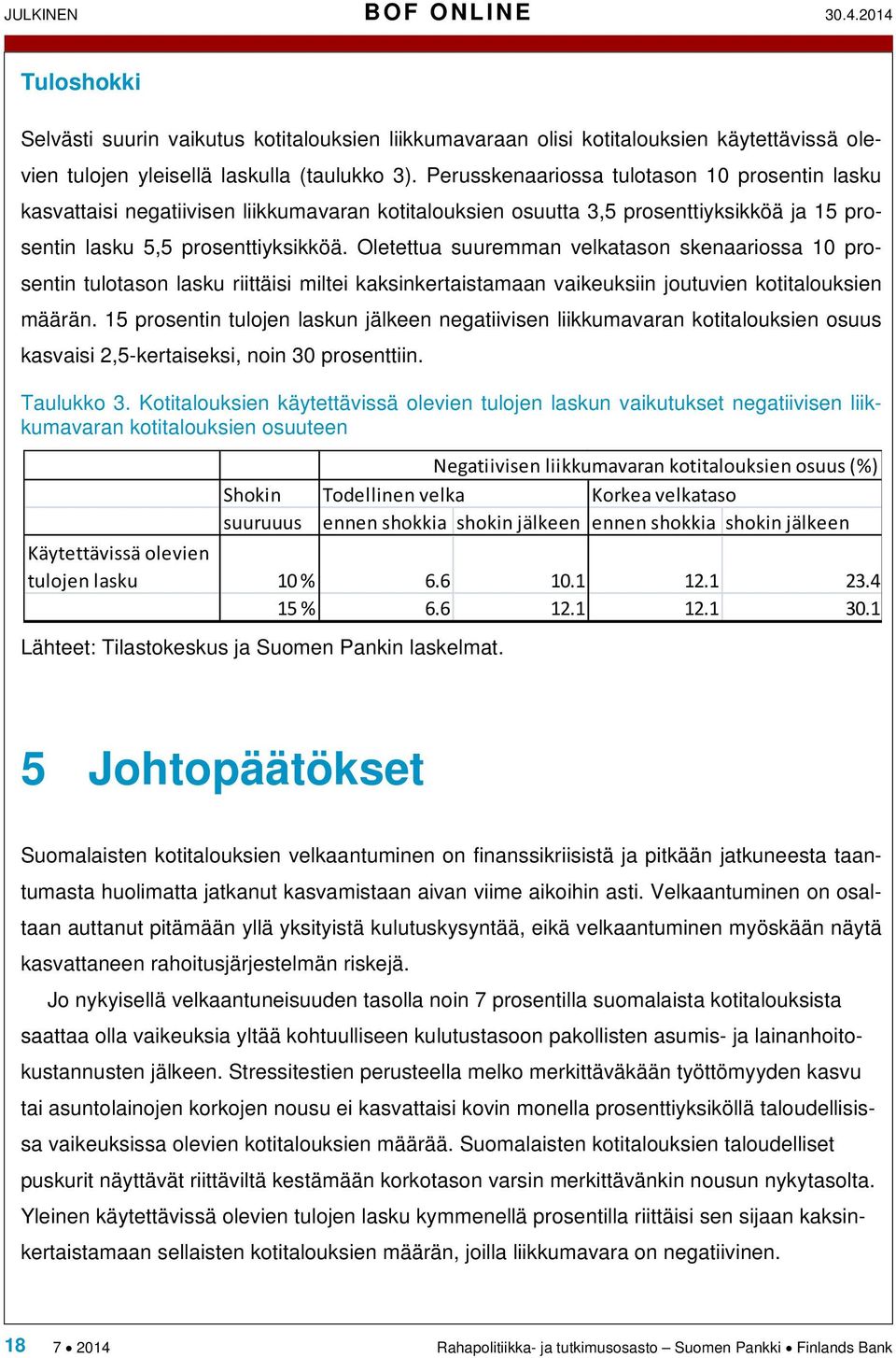 Oletettua suuremman velkatason skenaariossa 10 prosentin tulotason lasku riittäisi miltei kaksinkertaistamaan vaikeuksiin joutuvien kotitalouksien määrän.