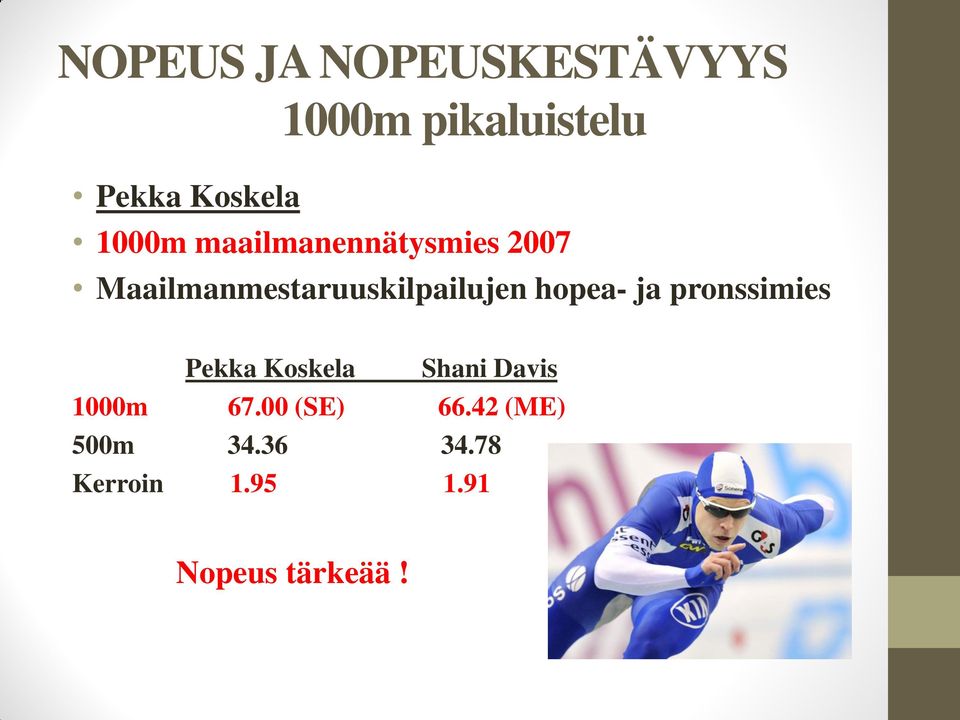 hopea- ja pronssimies Pekka Koskela Shani Davis 1000m 67.