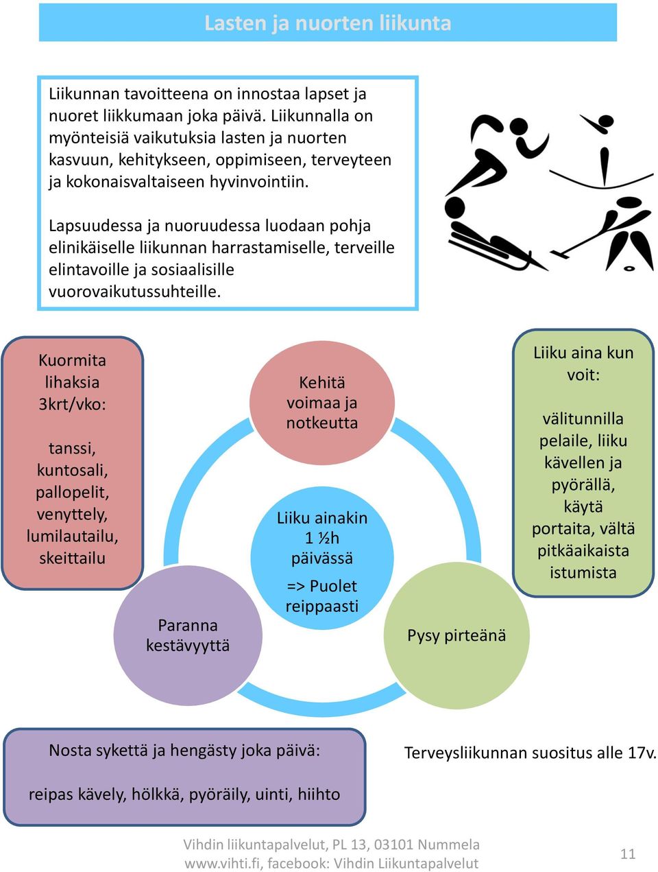 Lapsuudessa ja nuoruudessa luodaan pohja elinikäiselle liikunnan harrastamiselle, terveille elintavoille ja sosiaalisille vuorovaikutussuhteille.