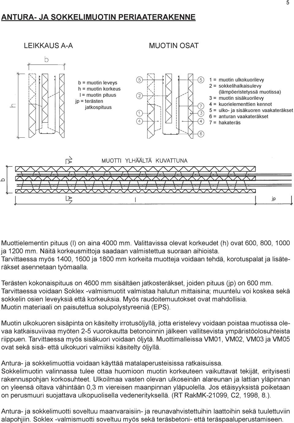 mm. Valittavissa olevat korkeudet (h) ovat 600, 800, 1000 ja 1200 mm. Näitä korkeusmittoja saadaan valmistettua suoraan aihioista.