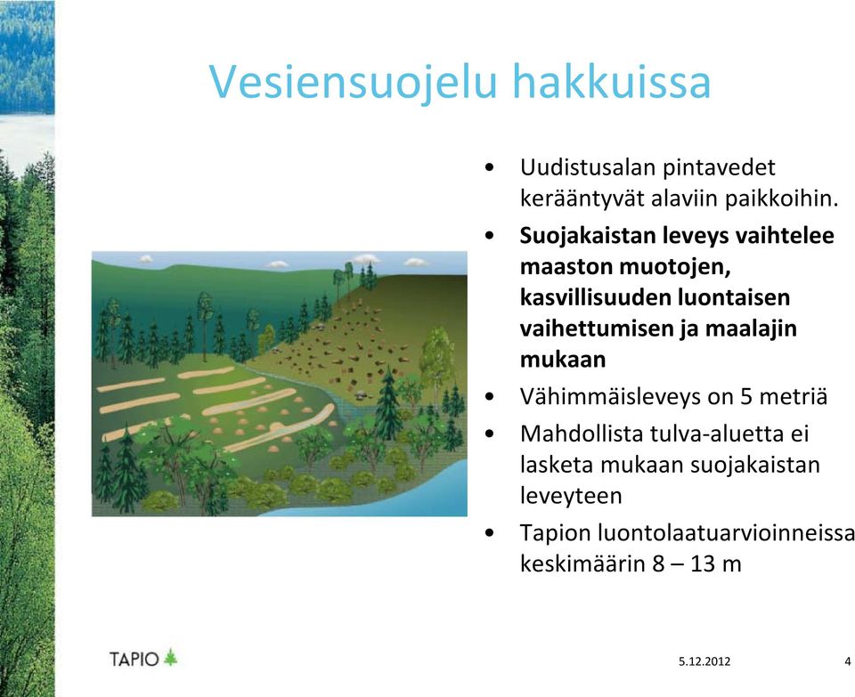 vaihettumisen ja maalajin mukaan Vähimmäisleveys on 5 metriä Mahdollista