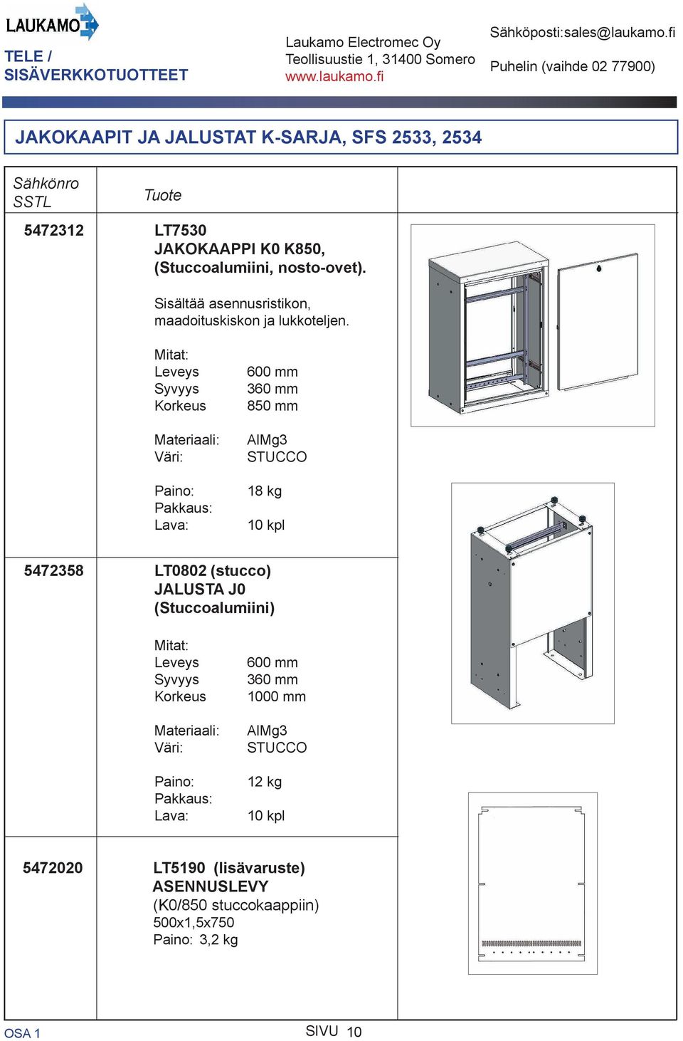 Materiaali: Väri: 600 mm 850 mm AlMg3 STUCCO 18 kg 10 kpl 5472358 LT0802 (stucco) JALUSTA J0