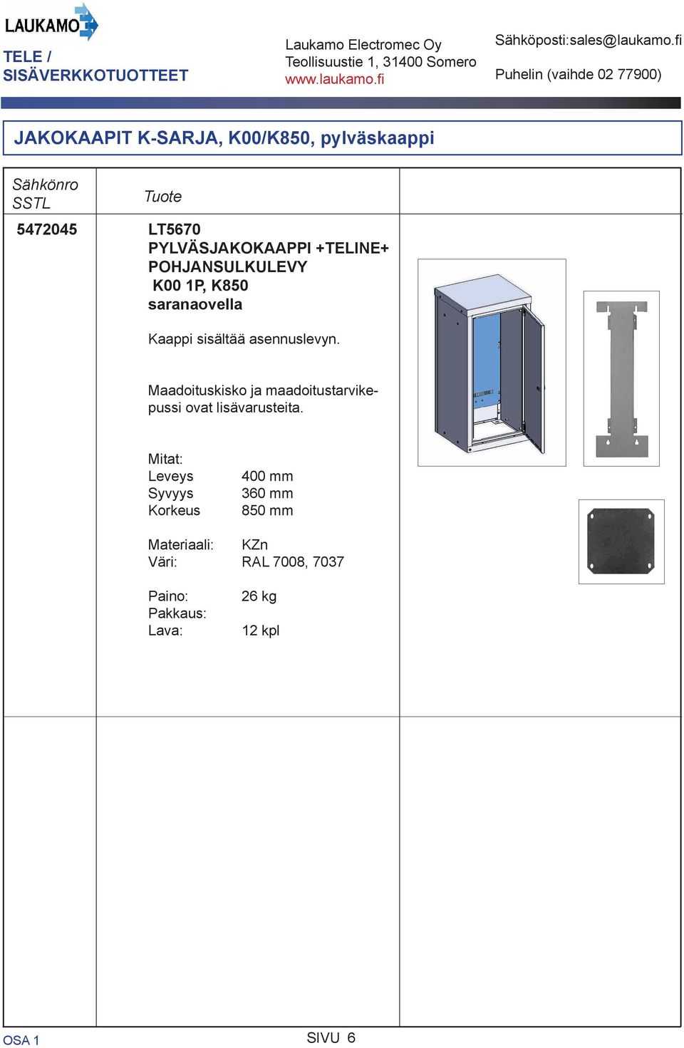 saranaovella Kaappi sisältää asennuslevyn.