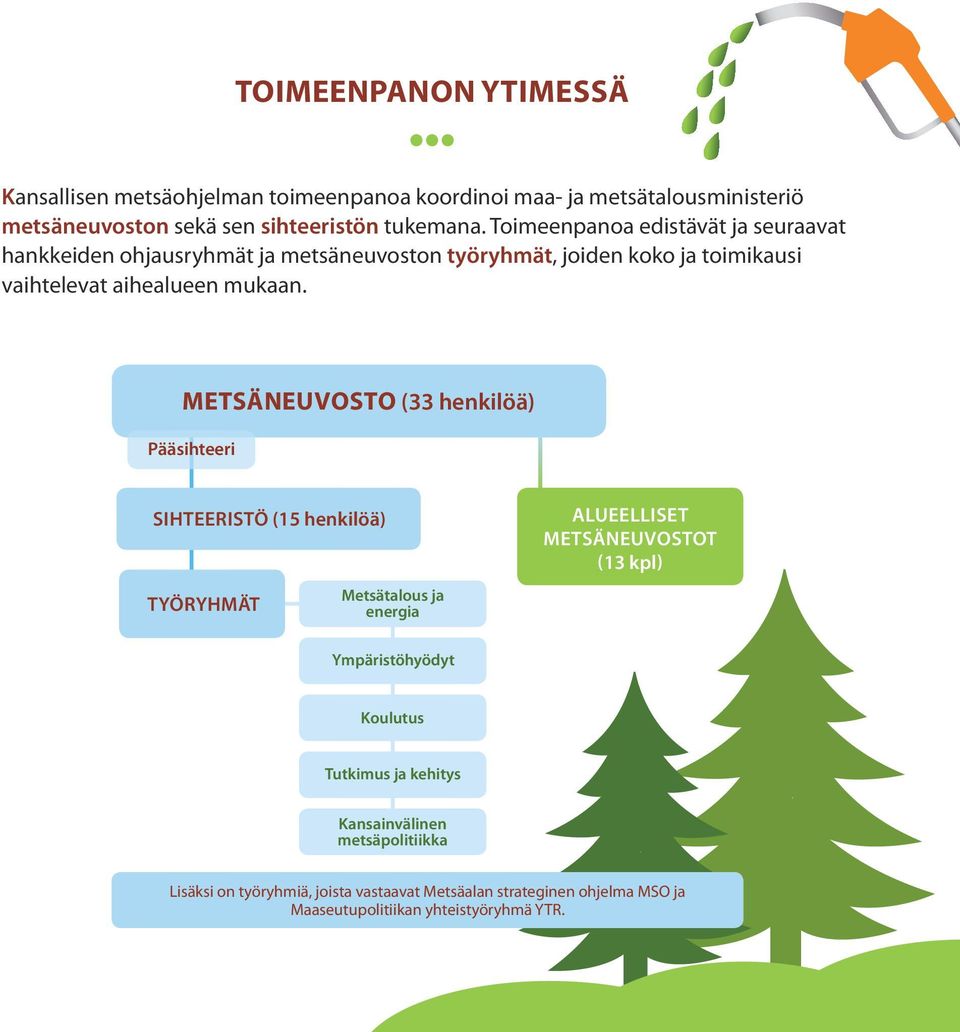 METSÄNEUVOSTO (33 henkilöä) Pääsihteeri Sihteeristö (15 henkilöä) Työryhmät Metsätalous ja energia alueelliset metsäneuvostot (13 kpl) Ympäristöhyödyt