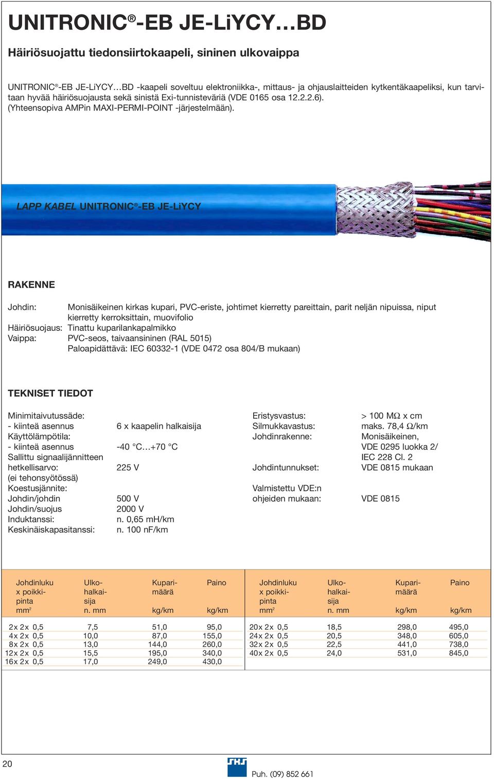 LAPP KABEL UNITRONIC -EB JE-LiYCY Johdin: Monisäikeinen kirkas kupari, PVC-eriste, johtimet kierretty pareittain, parit neljän nipuissa, niput kierretty kerroksittain, muovifolio Häiriösuojaus: