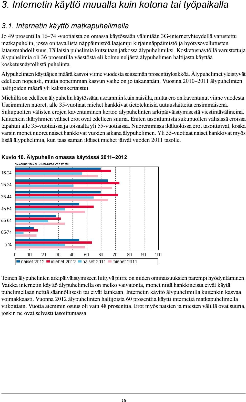 Kosketusnäytöllä varustettuja älypuhelimia oli prosentilla väestöstä eli kolme neljästä älypuhelimen haltijasta käyttää kosketusnäytöllistä puhelinta.