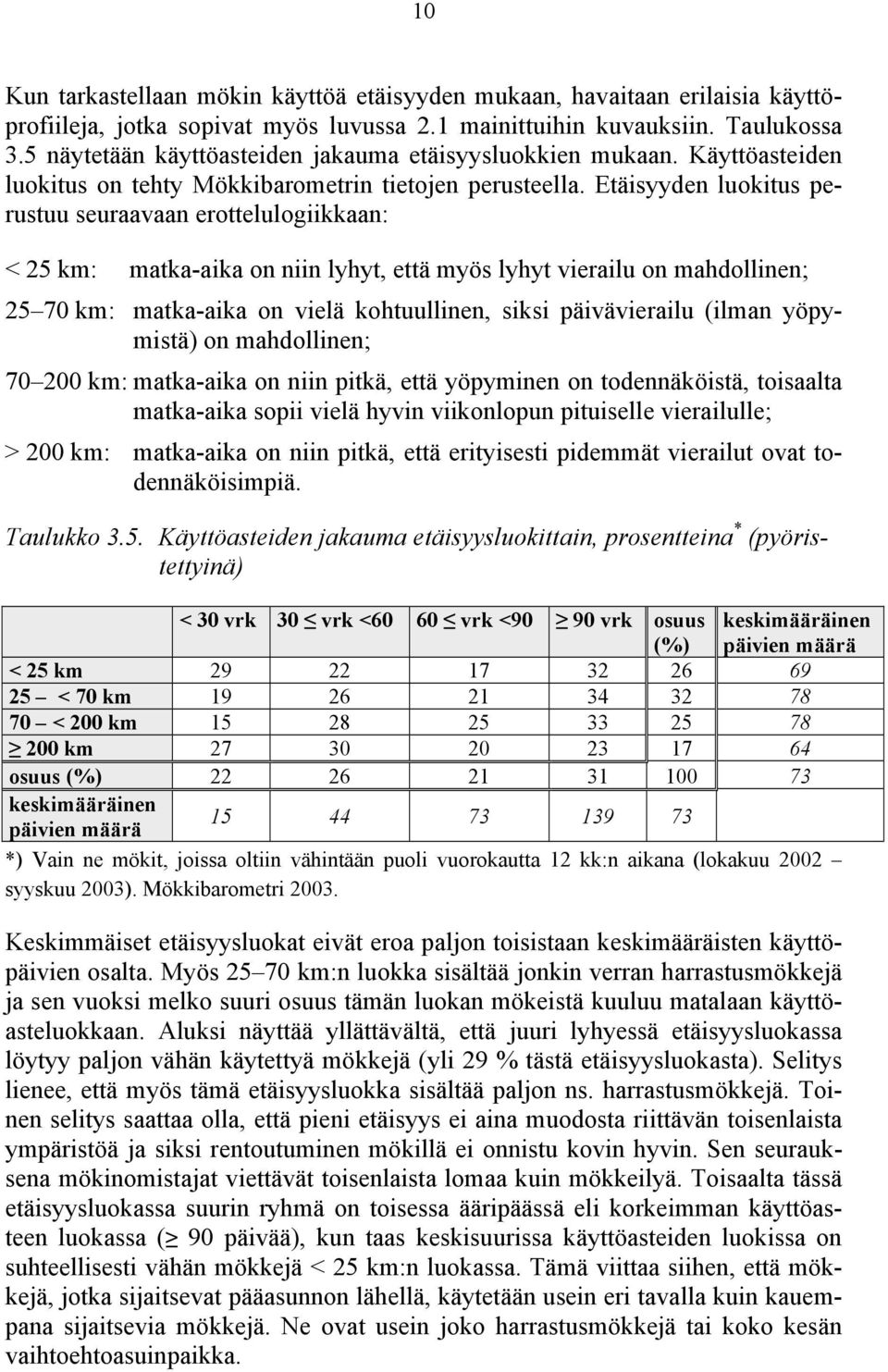 Etäisyyden luokitus perustuu seuraavaan erottelulogiikkaan: < 25 km: matka-aika on niin lyhyt, että myös lyhyt vierailu on mahdollinen; 25 70 km: matka-aika on vielä kohtuullinen, siksi päivävierailu