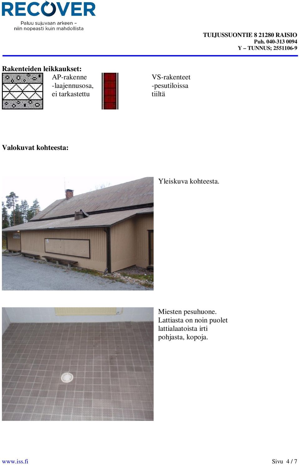 kohteesta: Yleiskuva kohteesta. Miesten pesuhuone.