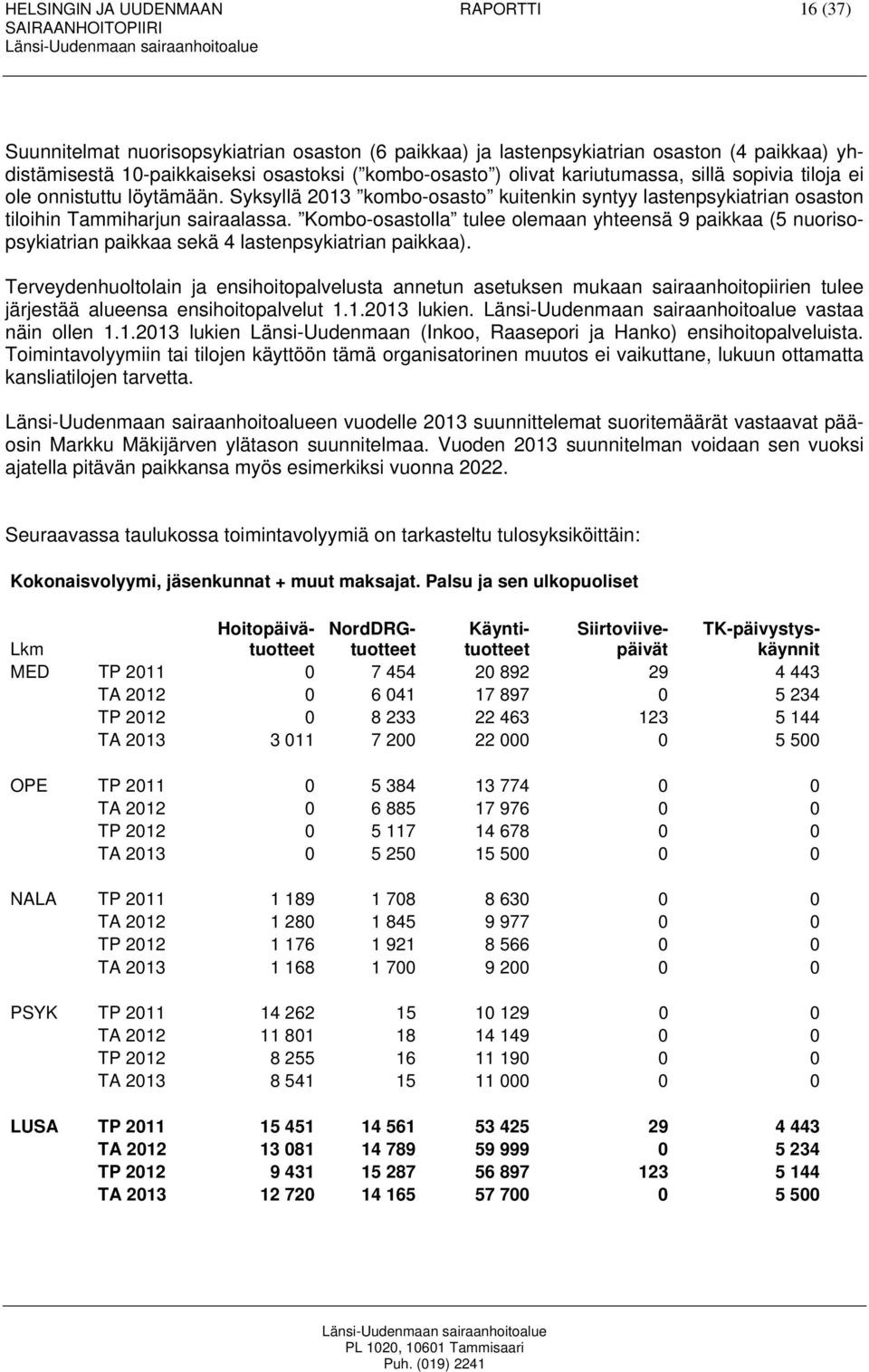 Kombo-osastolla tulee olemaan yhteensä 9 paikkaa (5 nuorisopsykiatrian paikkaa sekä 4 lastenpsykiatrian paikkaa).