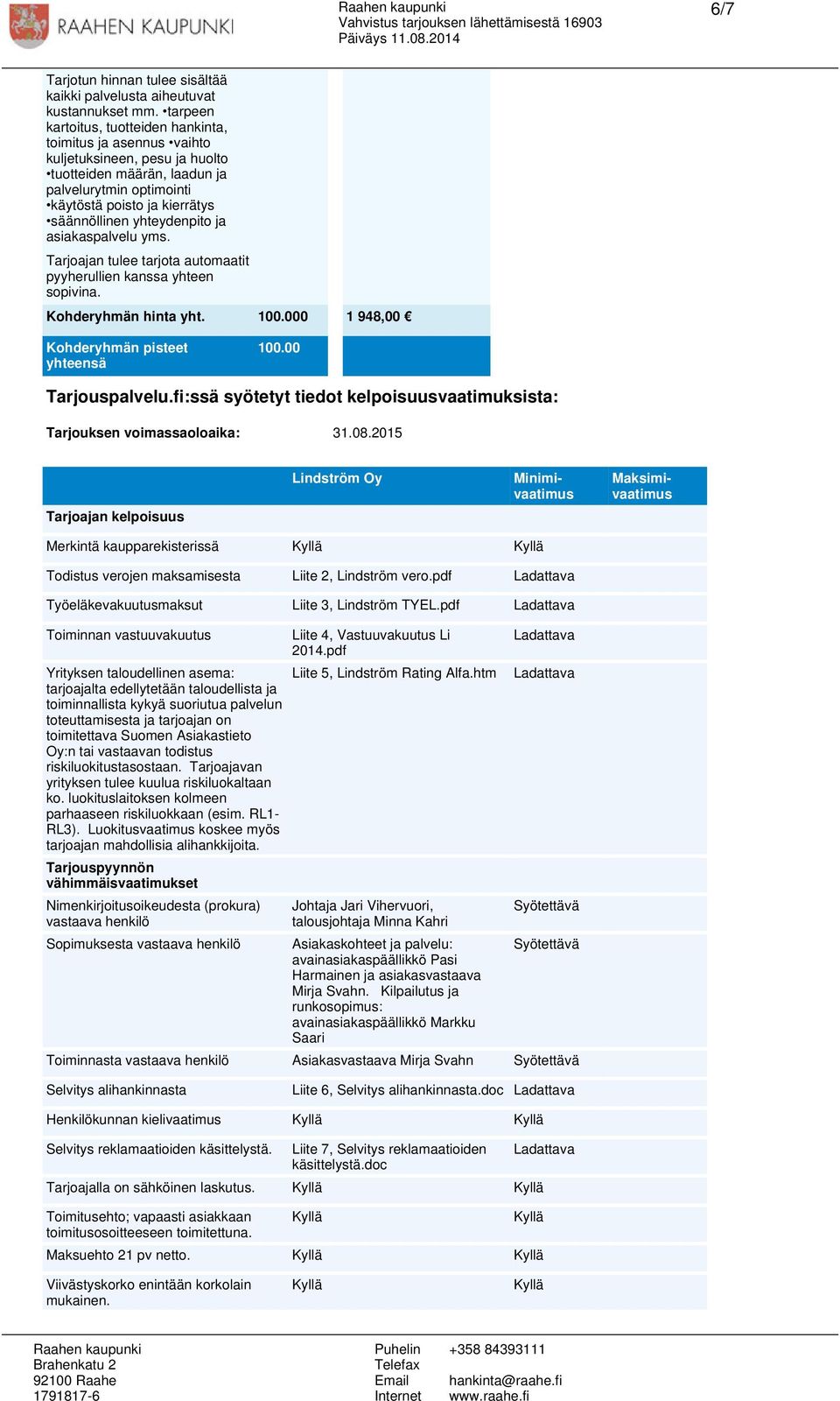 yhteydenpito ja asiakaspalvelu yms. Tarjoajan tulee tarjota automaatit pyyherullien kanssa yhteen sopivina. Kohderyhmän hinta yht. 0 1 948,00 Tarjouspalvelu.