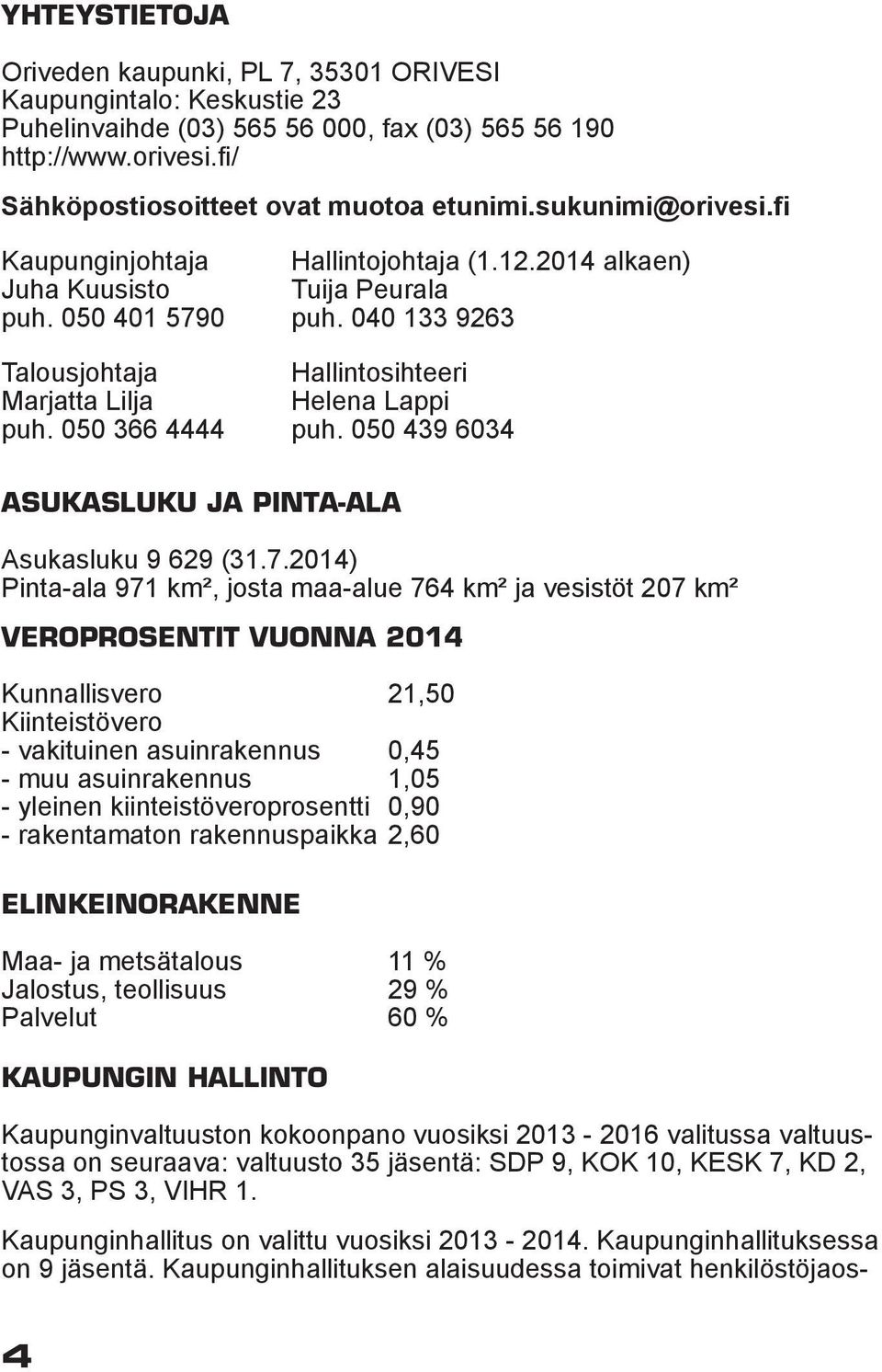 050 366 4444 puh. 050 439 6034 ASUKASLUKU JA PINTA-ALA Asukasluku 9 629 (31.7.