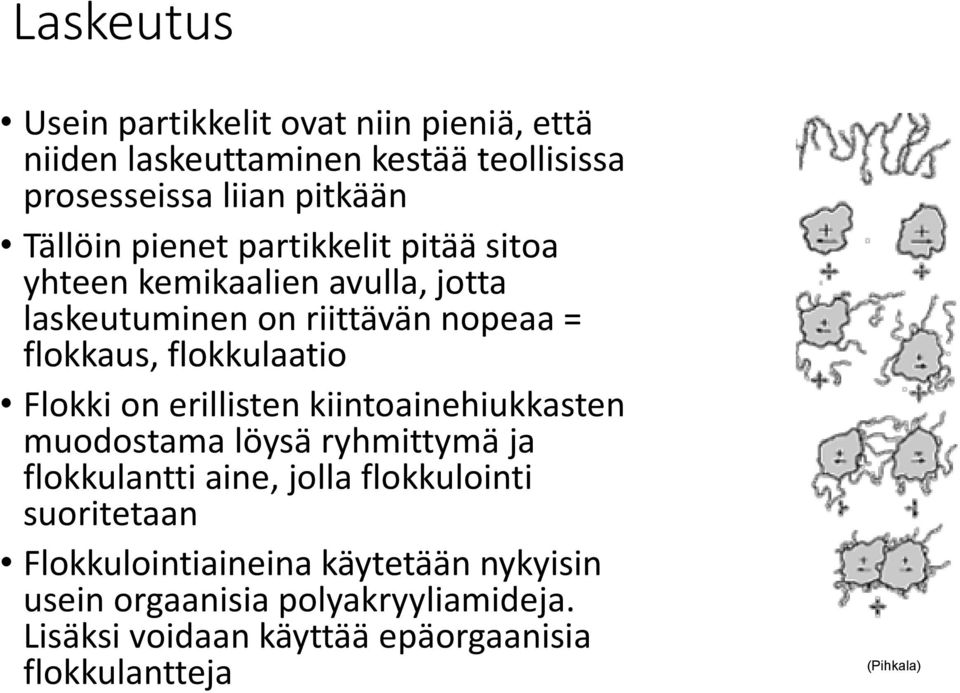 Flokki on erillisten kiintoainehiukkasten muodostama löysä ryhmittymä ja flokkulantti aine, jolla flokkulointi suoritetaan