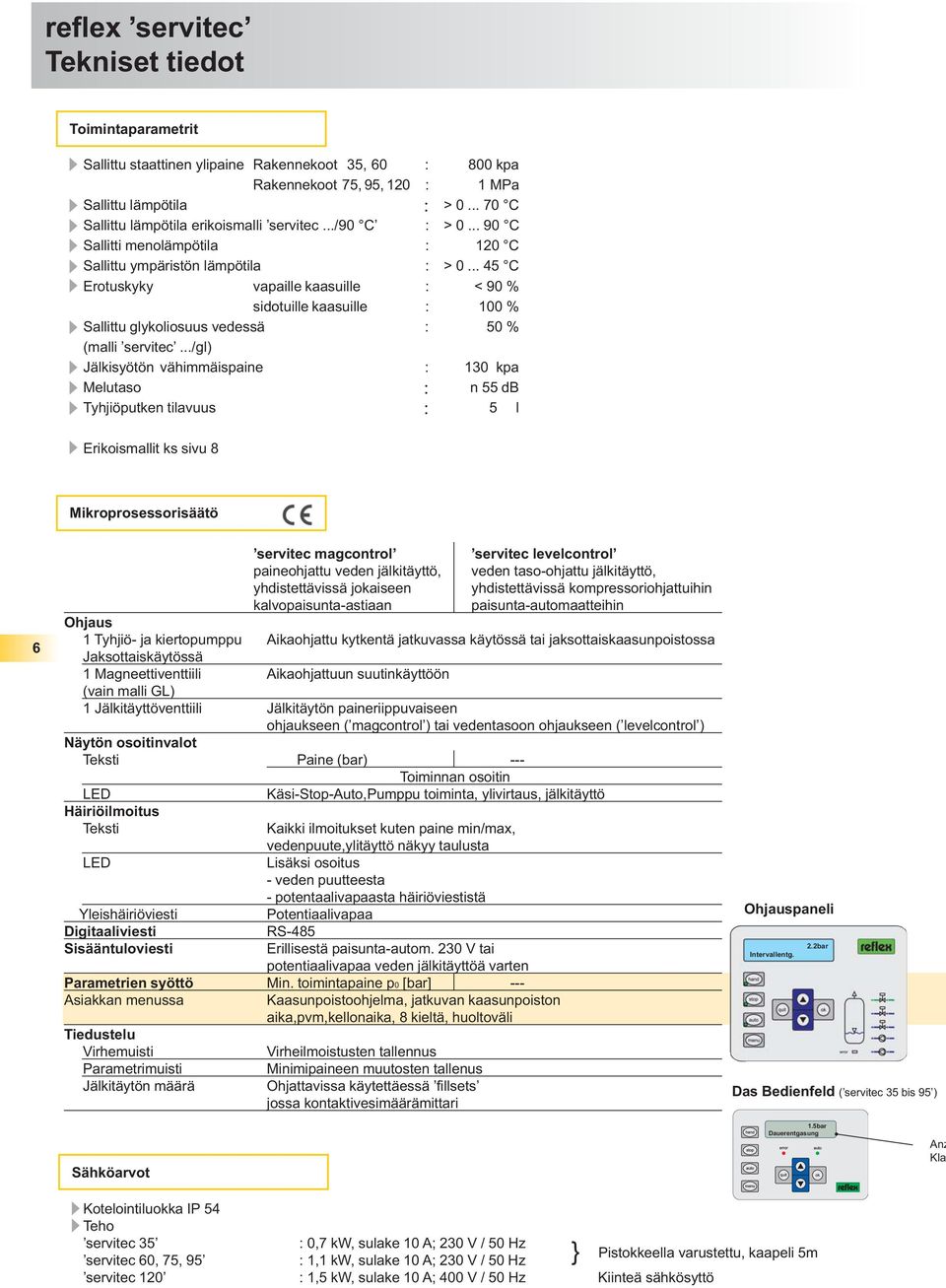 .. 45 C Erotuskyky vapaille kaasuille : < 90 % sidotuille kaasuille : 100 % Sallittu glykoliosuus vedessä : 50 % (malli servitec.