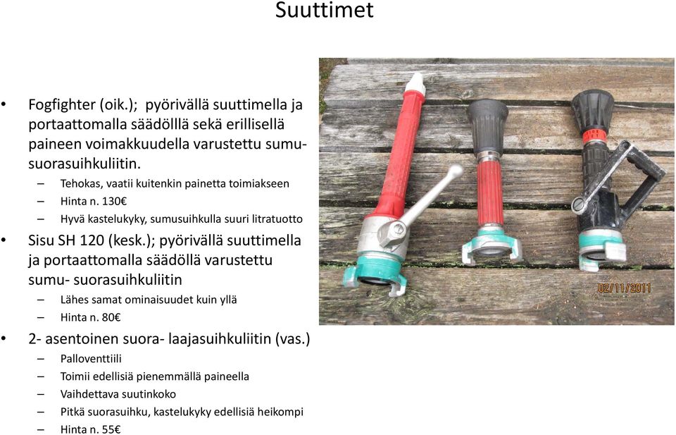 ); pyörivällä suuttimella ja portaattomalla säädöllä varustettu sumu suorasuihkuliitin Lähes samat ominaisuudet kuin yllä Hinta n.