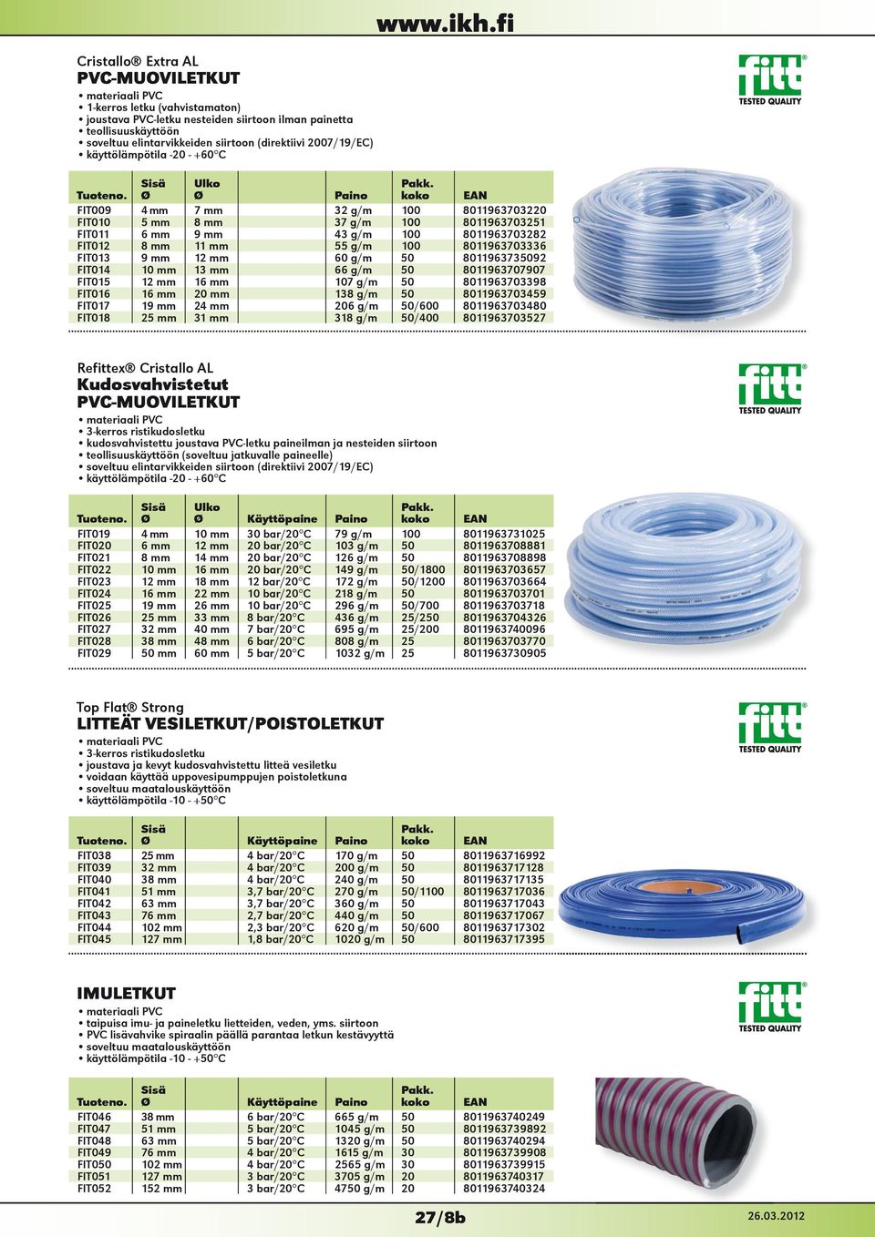 11 mm 55 g/m 100 8011963703336 FIT013 9 mm 12 mm 60 g/m 50 8011963735092 FIT014 10 mm 13 mm 66 g/m 50 8011963707907 FIT015 12 mm 16 mm 107 g/m 50 8011963703398 FIT016 16 mm 20 mm 138 g/m 50