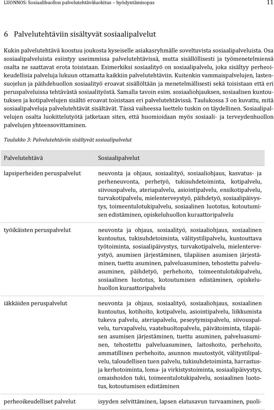 Esimerkiksi sosiaalityö on sosiaalipalvelu, joka sisältyy perheoikeudellisia palveluja lukuun ottamatta kaikkiin palvelutehtäviin.