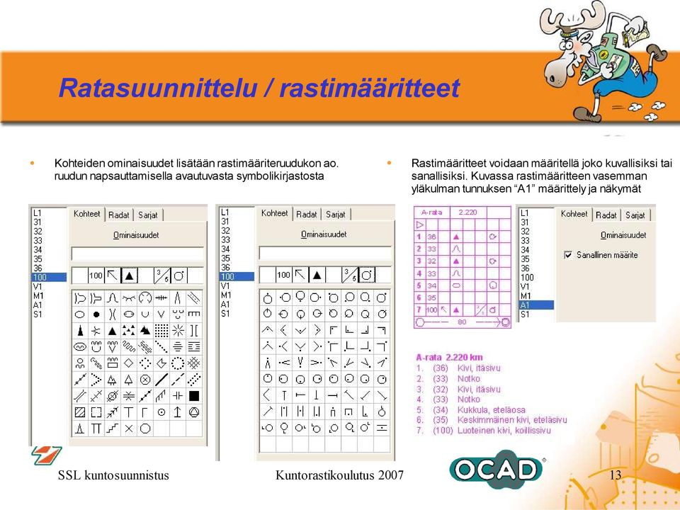 ruudun napsauttamisella avautuvasta symbolikirjastosta Rastimääritteet voidaan