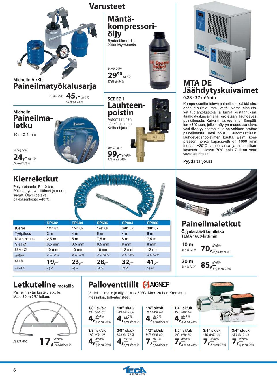 Automaattinen, sähkötoiminen. Kello-ohjattu. 38 567 3002 99,- 122,76 alv 24 % MTA DE Jäähdytyskuivaimet 0,28-37 m 3 /min Kompressorilta tuleva paineilma sisältää aina epäpuhtauksia, mm. vettä.