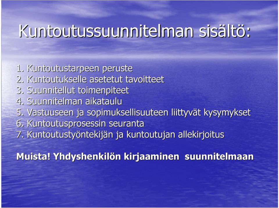 Suunnitelman aikataulu 5. Vastuuseen ja sopimuksellisuuteen liittyvät t kysymykset 6.